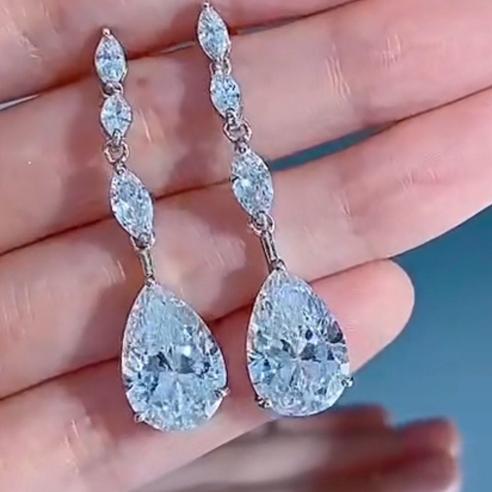 3ct Pear Dangle Earrings - Picture 7 of 9